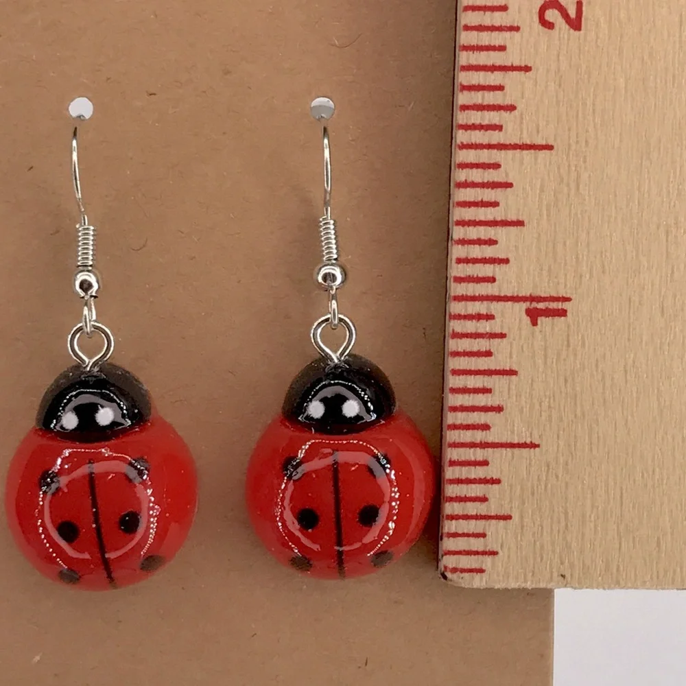Fashion Jewelry Red and Black Ladybug Earrings Fashion Jewelry - Picture 2 of 3